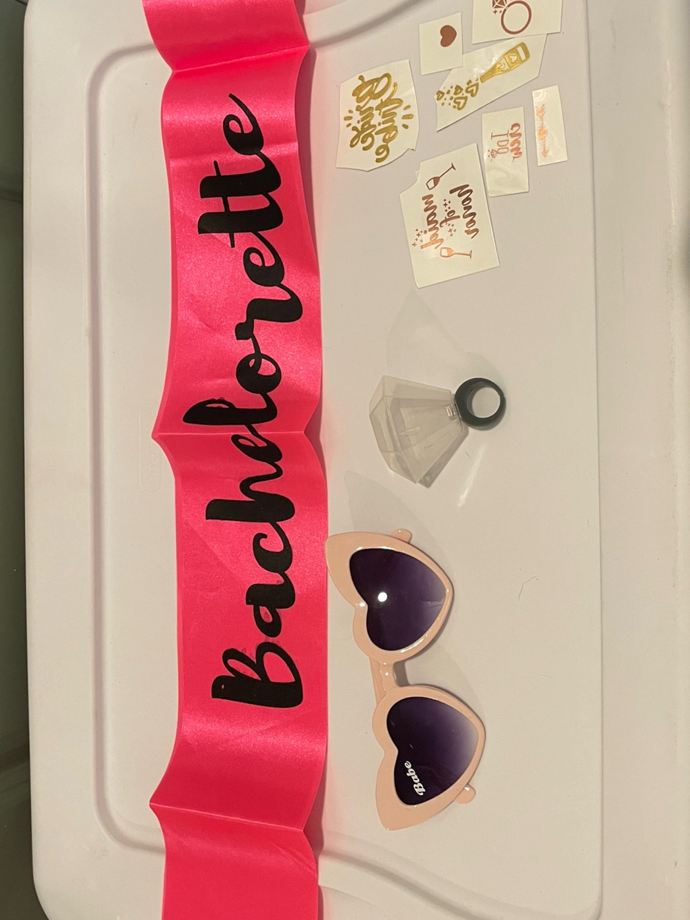 Maid of Honor set Pink 'Bachelorette' party Sash shot glass sunglasses tattoos